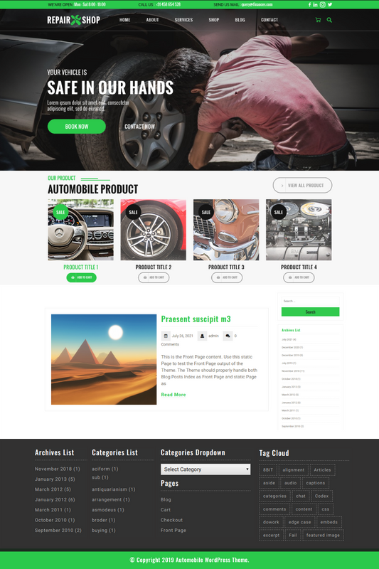 Free Car Repair WordPress Theme