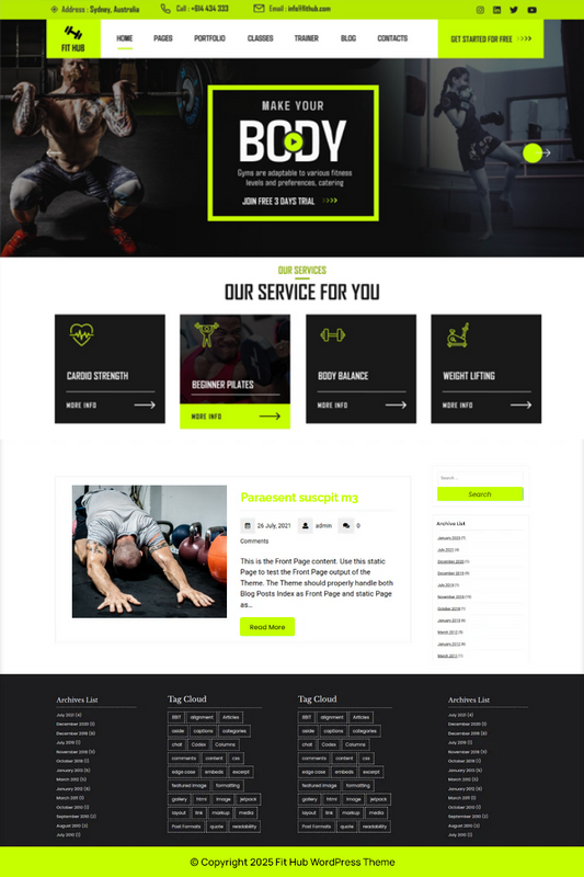 Free Gym WordPress Theme