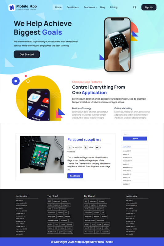 Free Mobile App WordPress Theme