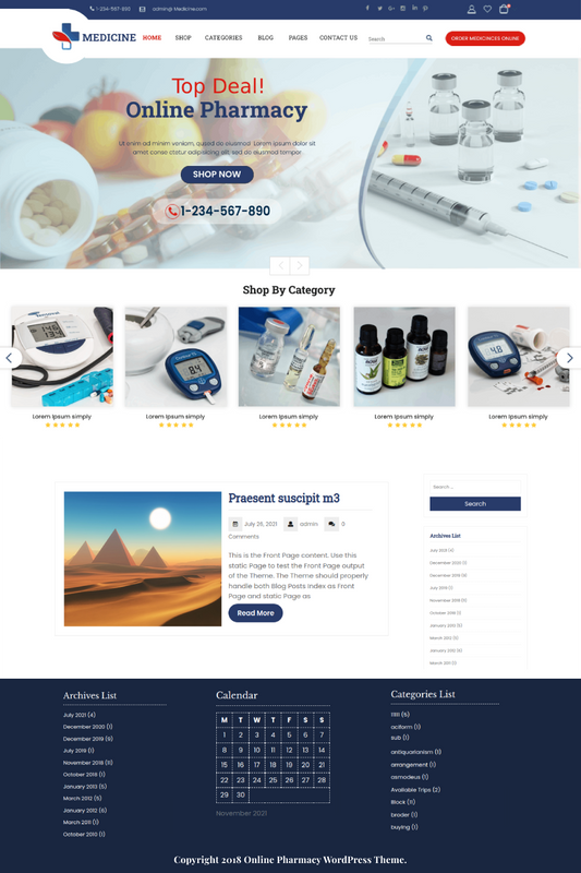 Free Pharmacy WordPress Theme