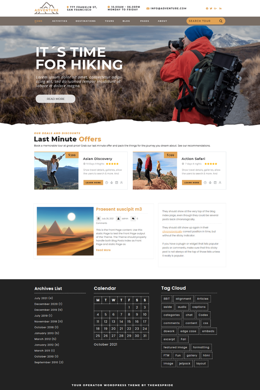 Free Tour Operator WordPress Theme